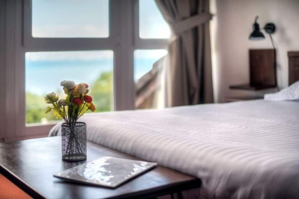 Escritorio, tabla de planchar con plancha, wifi gratis y ropa de cama