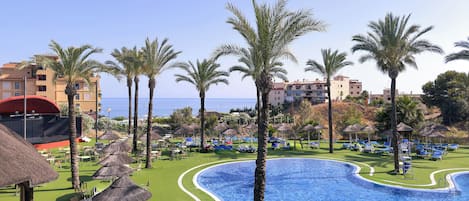 Indoor pool, 2 outdoor pools, open 10:00 AM to 6:00 PM, pool umbrellas