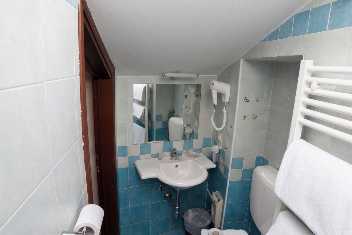 economy room | bathroom | shower, hair dryer, bidet, towels