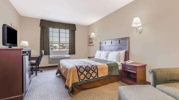 Desk, laptop workspace, iron/ironing board, cots/infant beds