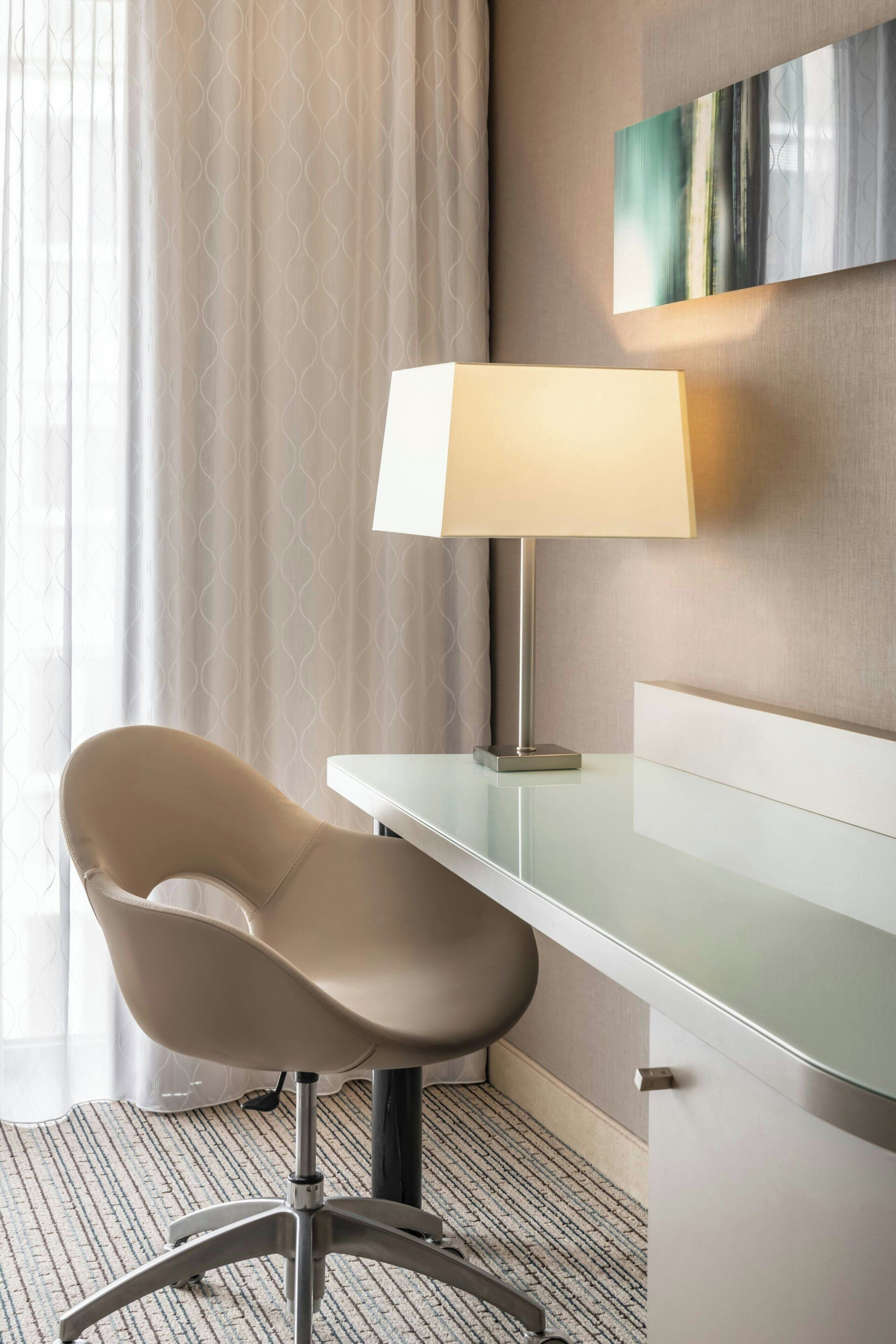 hypo-allergenic bedding, in-room safe, desk, laptop workspace