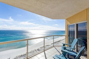 A balcony with a view of the beach and ocean. - Emerald Isle (Pensacola Beach)