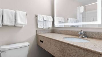 Standard Room, 2 Queen Beds | Bathroom | Combined shower/tub, free toiletries, hair dryer, towels