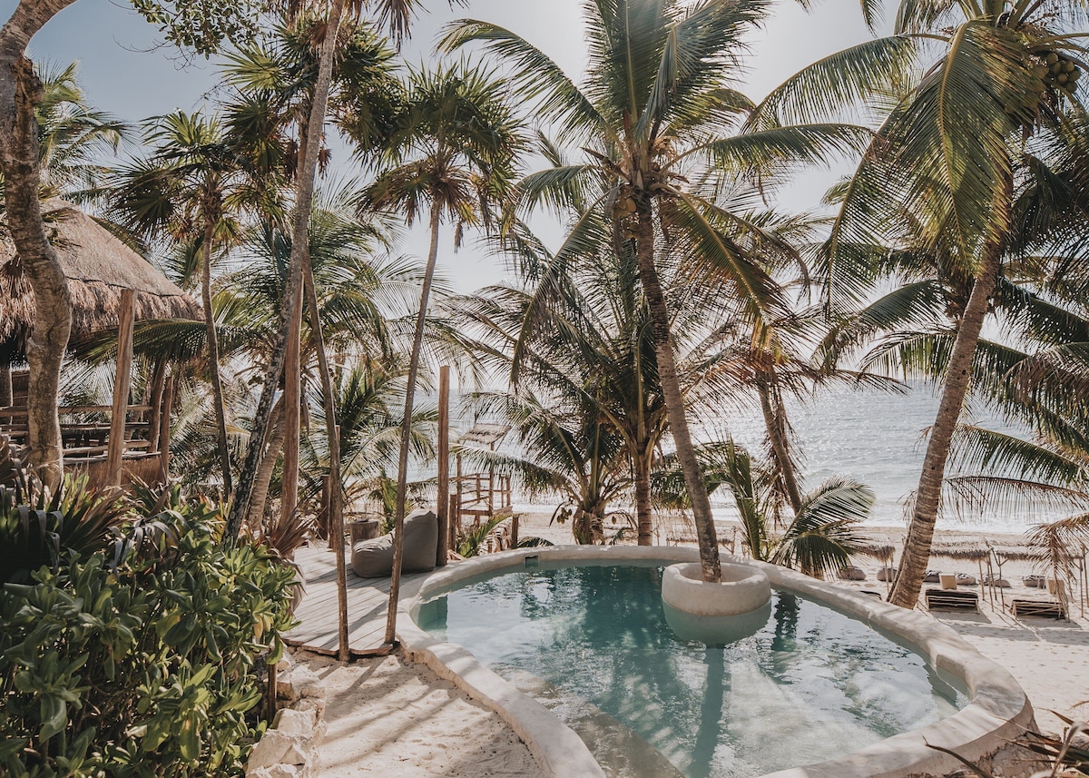 Outdoor pools at Papaya playa project, one of Tulum beach clubs