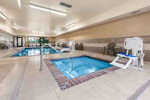 Indoor pool, open 8:00 AM to 10 PM, sun loungers