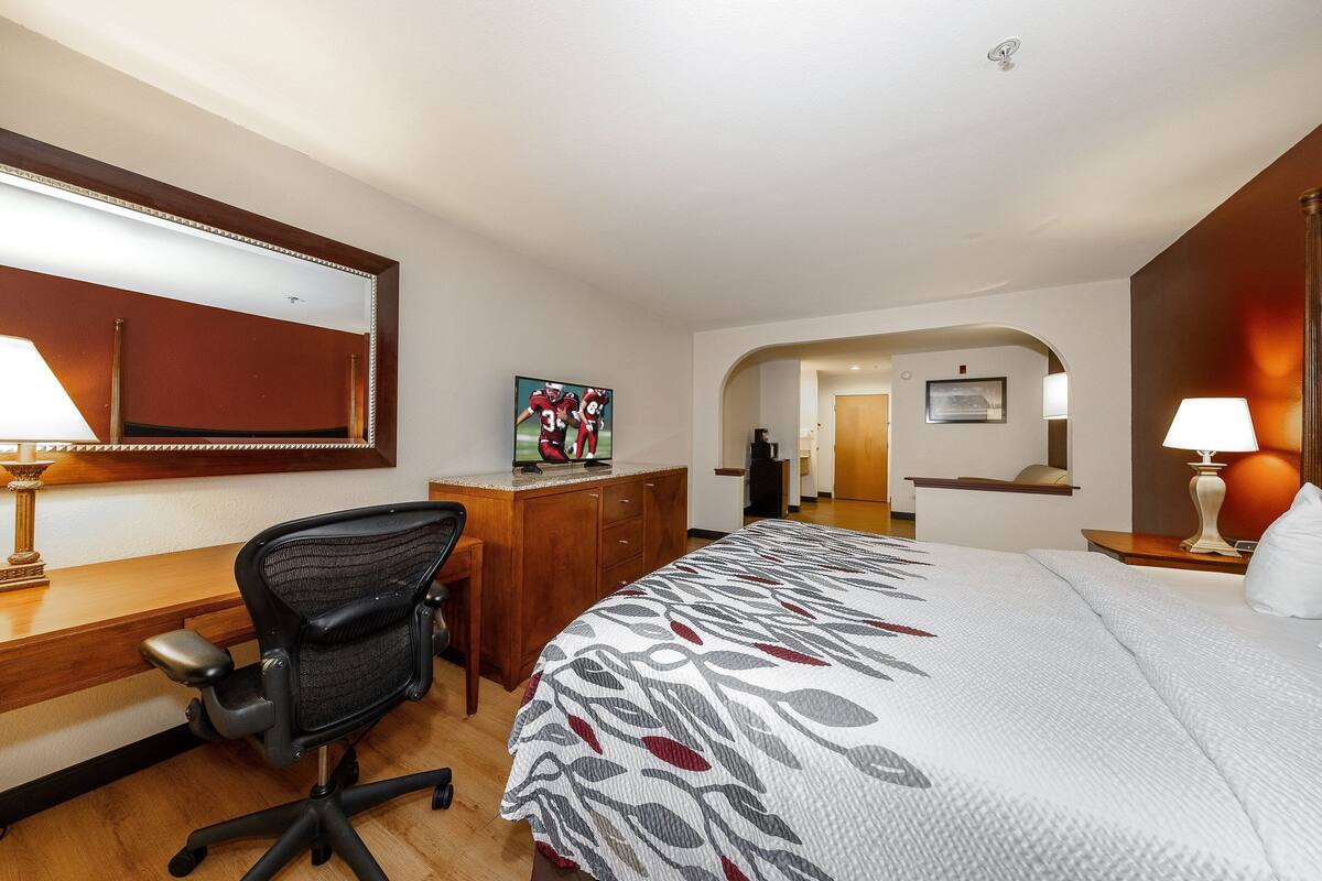 Desk, blackout drapes, iron/ironing board, WiFi (free)