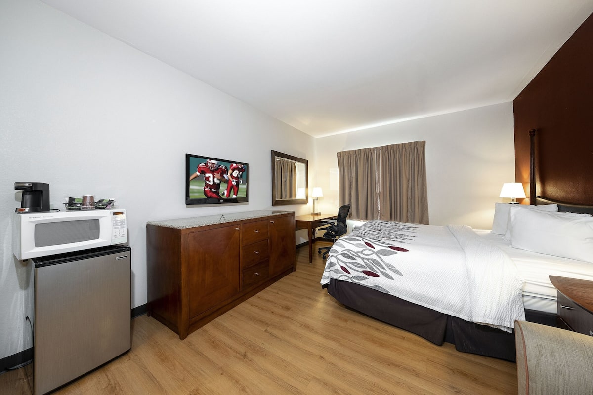 1 bedroom, desk, blackout drapes, iron/ironing board