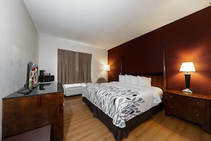 1 bedroom, desk, blackout curtains, iron/ironing board