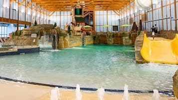 Indoor pool, open 9:00 AM to 9:00 PM, lifeguards on site