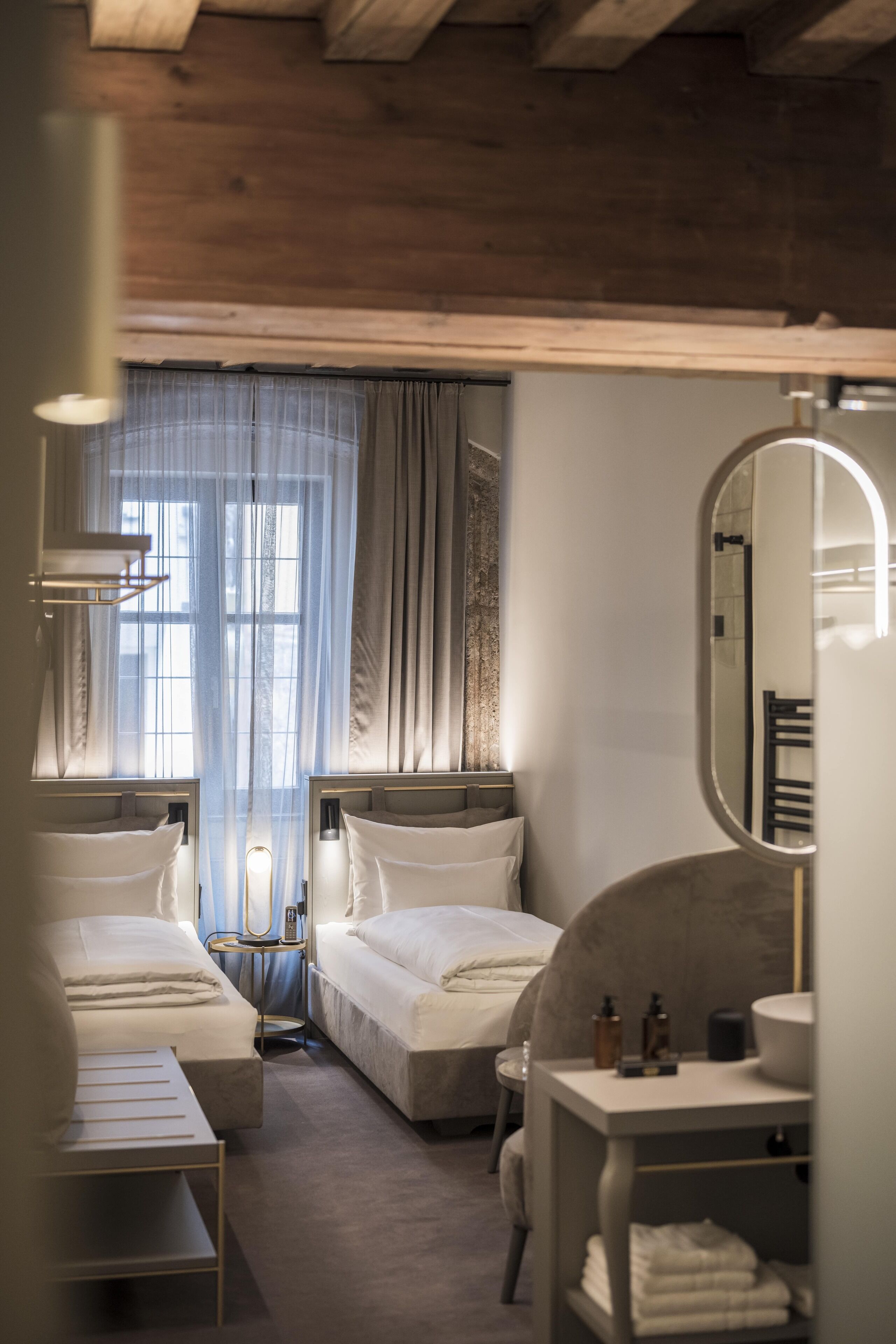 twin room | bathroom | eco-friendly toiletries, hair dryer, towels, soap