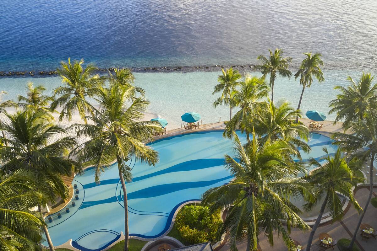 outdoor pool, pool umbrellas, pool loungers