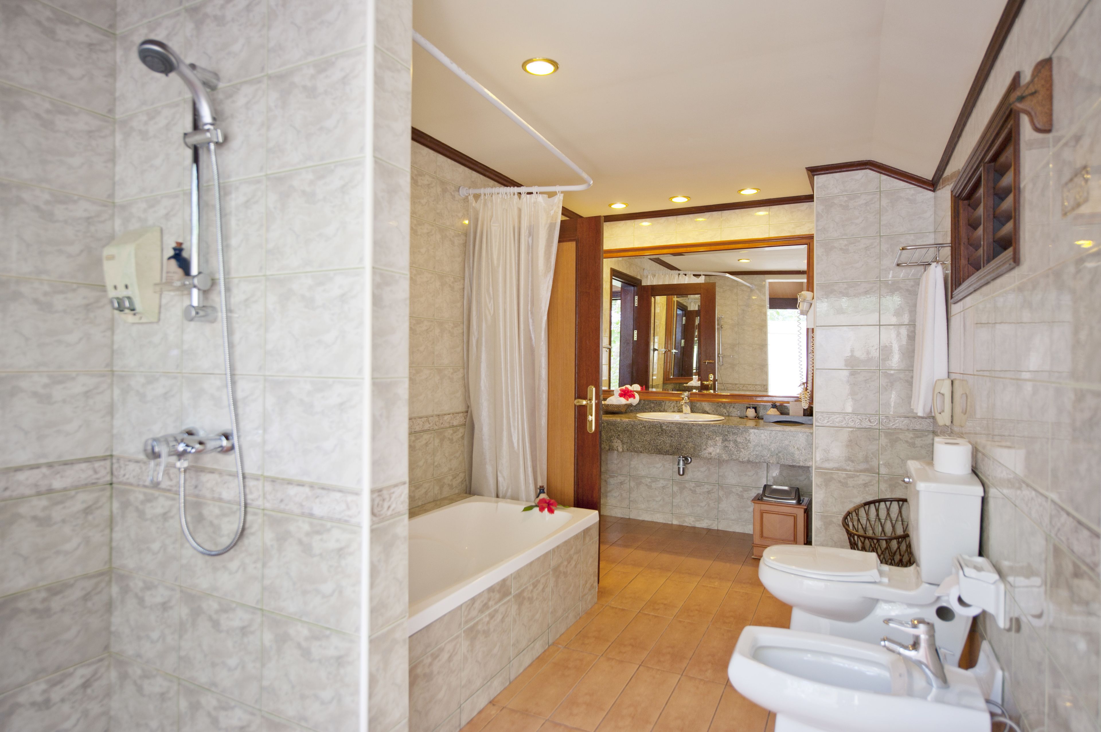 shower, free toiletries, hair dryer, slippers