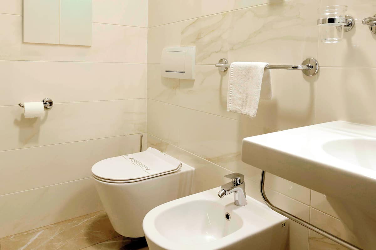 shower, hair dryer, slippers, bidet