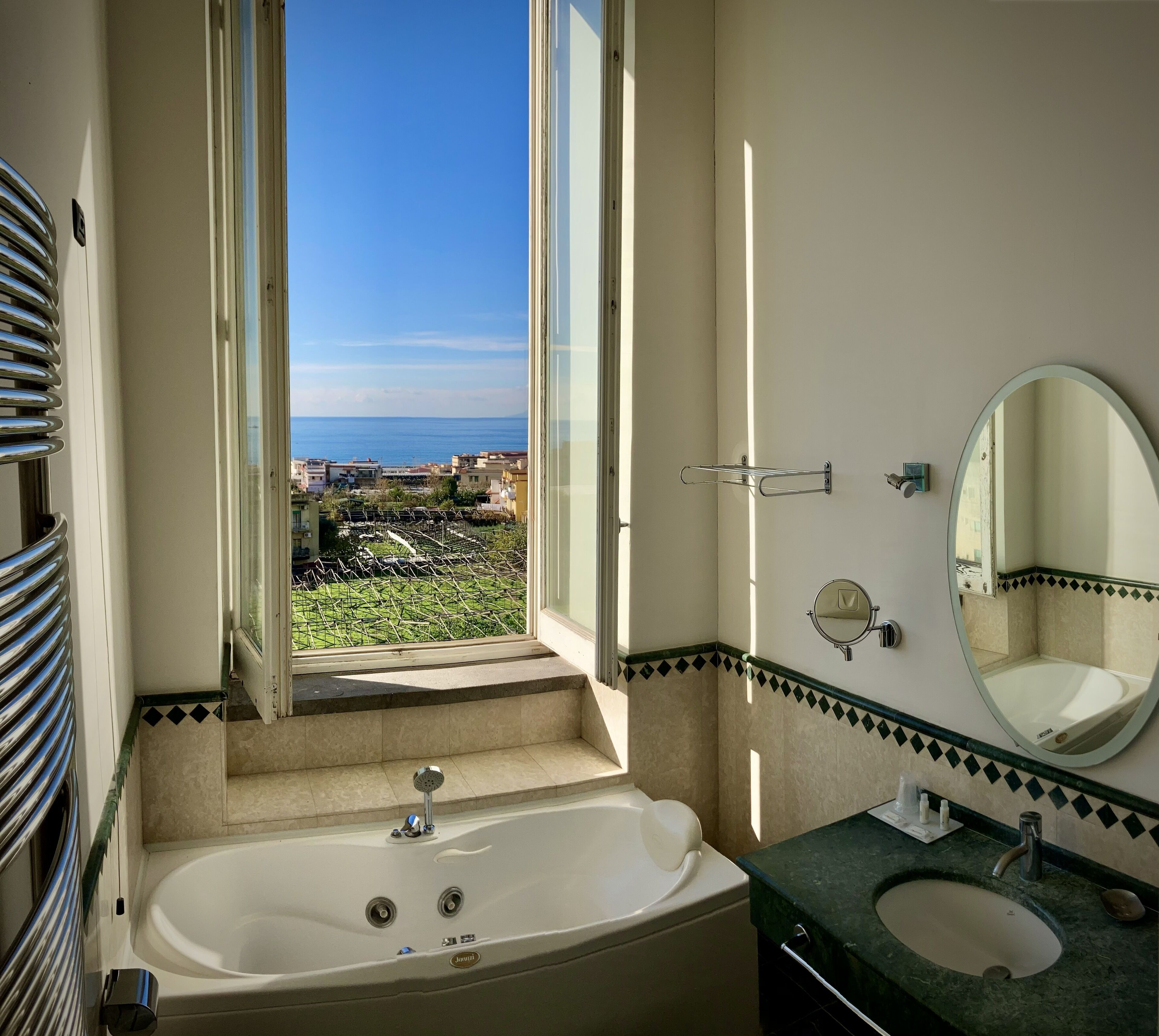 free toiletries, hair dryer, bidet, towels