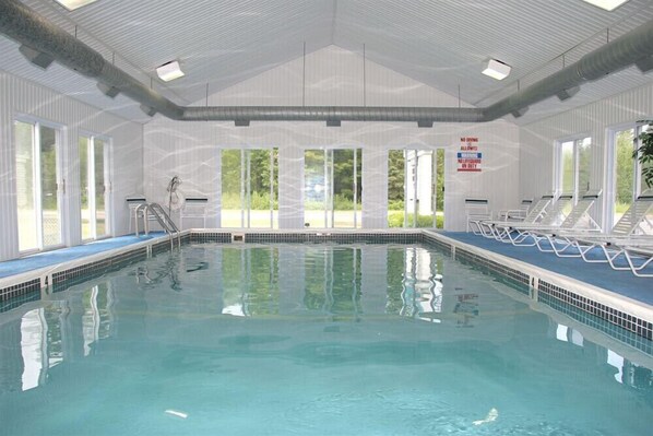 Indoor pool, open 10:00 AM to 10:00 PM, sun loungers