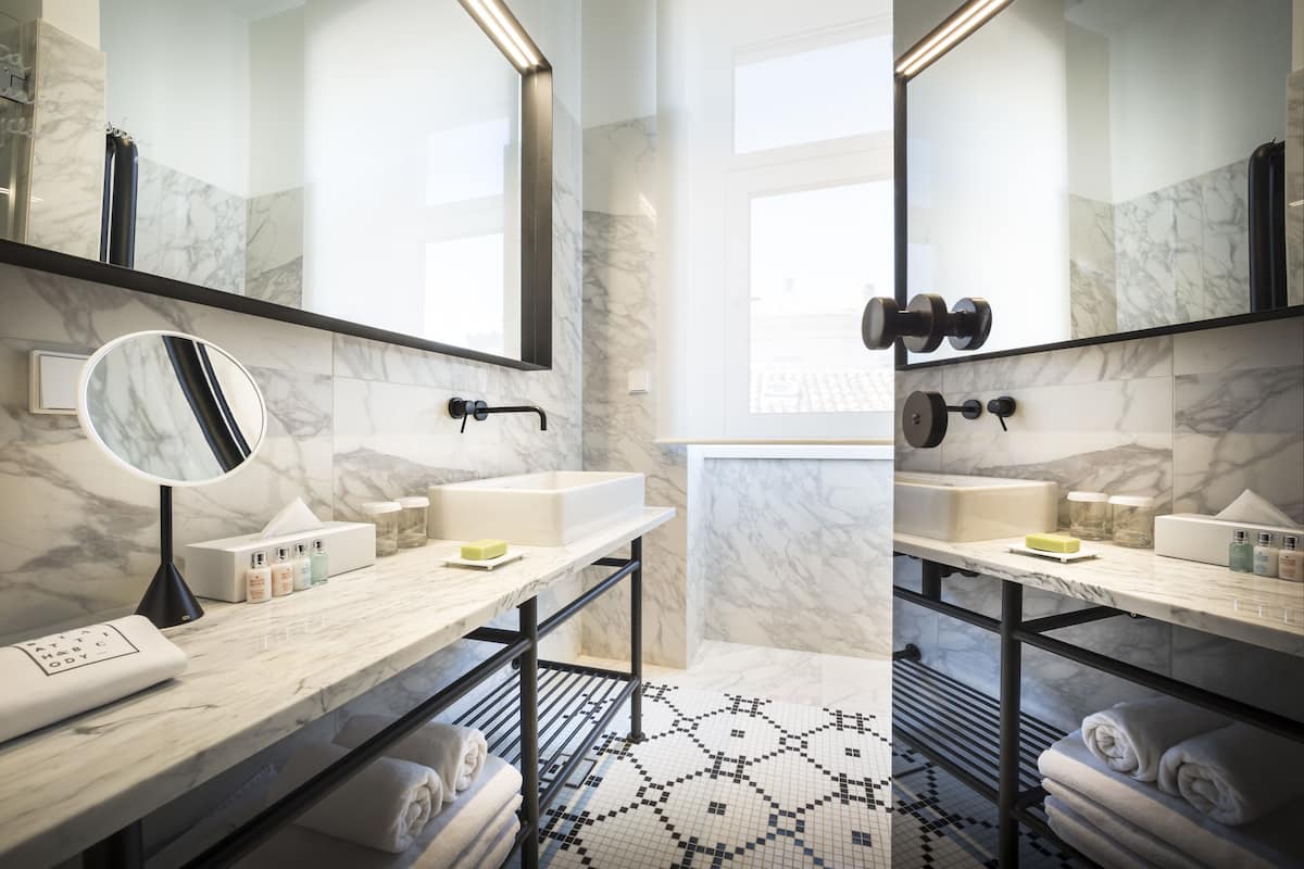 atelier | bathroom | shower, rainfall showerhead, designer toiletries, hair dryer