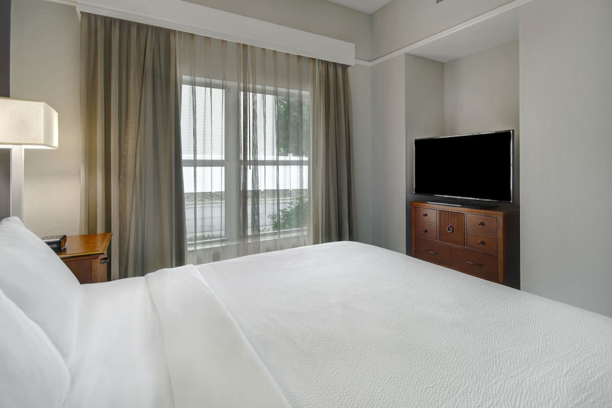 premium bedding, desk, laptop workspace, iron/ironing board