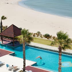 Outdoor pool, pool umbrellas, pool loungers