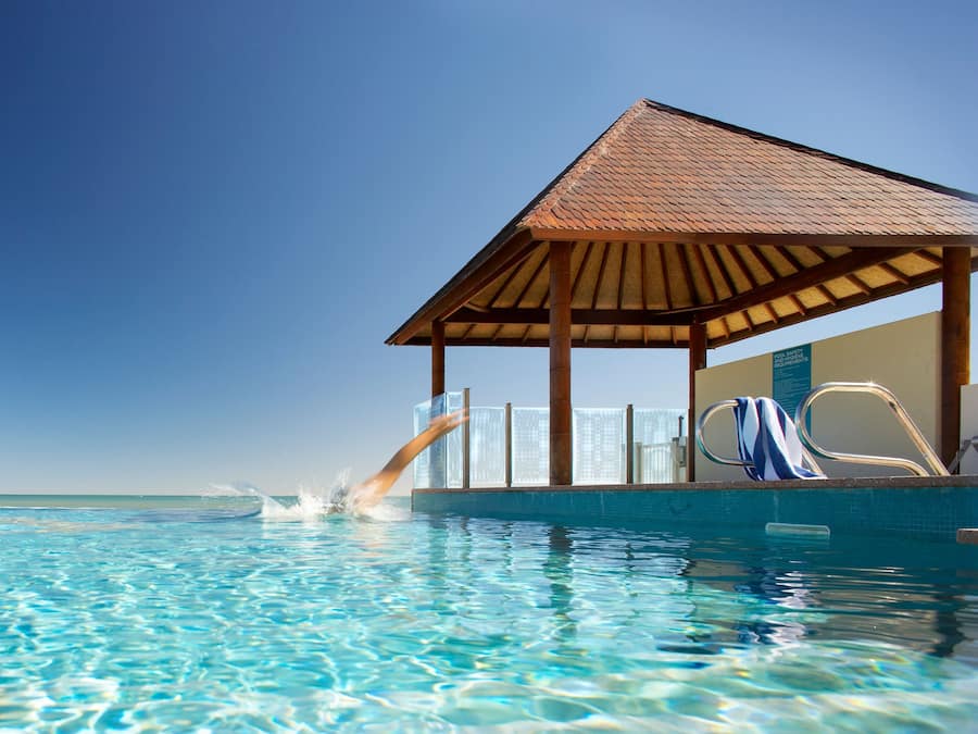 Outdoor pool, pool umbrellas, pool loungers