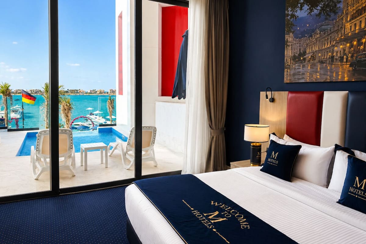 Monte Carlo Suite | Bộ trải giường bằng vải cotton Ai Cập, bộ đồ giường cao cấp, minibar 
