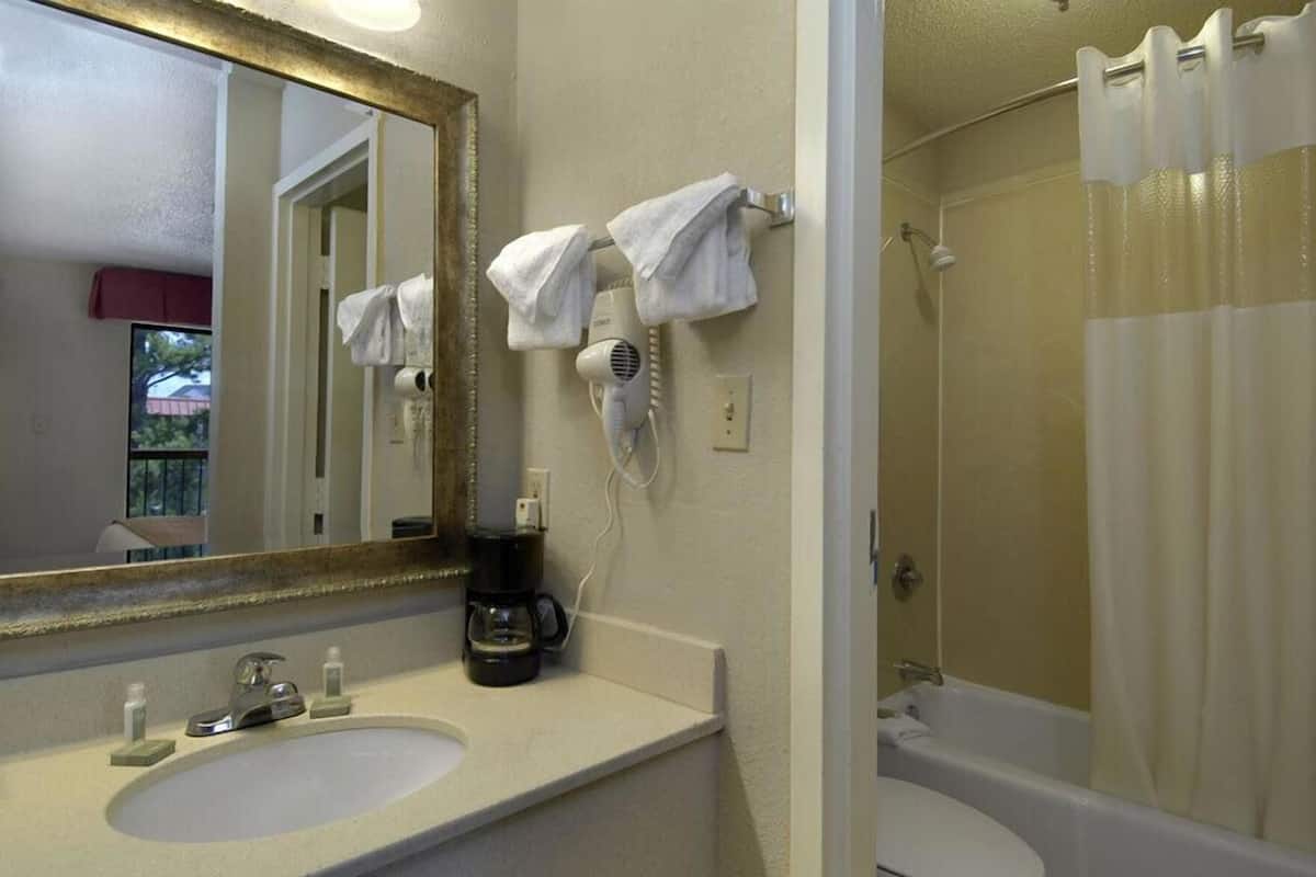 Bathroom | Combined shower/tub, free toiletries, hair dryer, towels