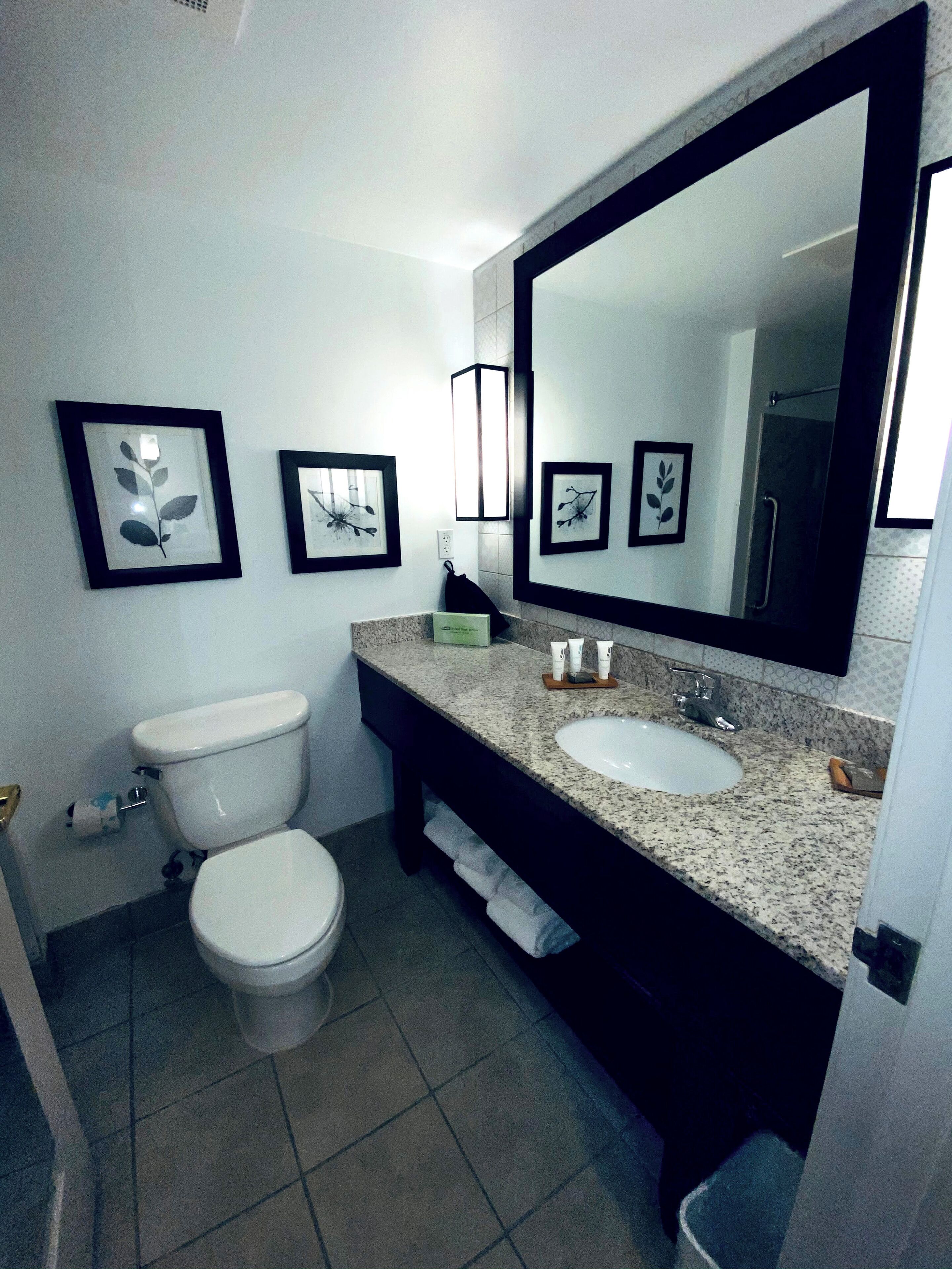 Combined shower/bathtub, rainfall showerhead, free toiletries