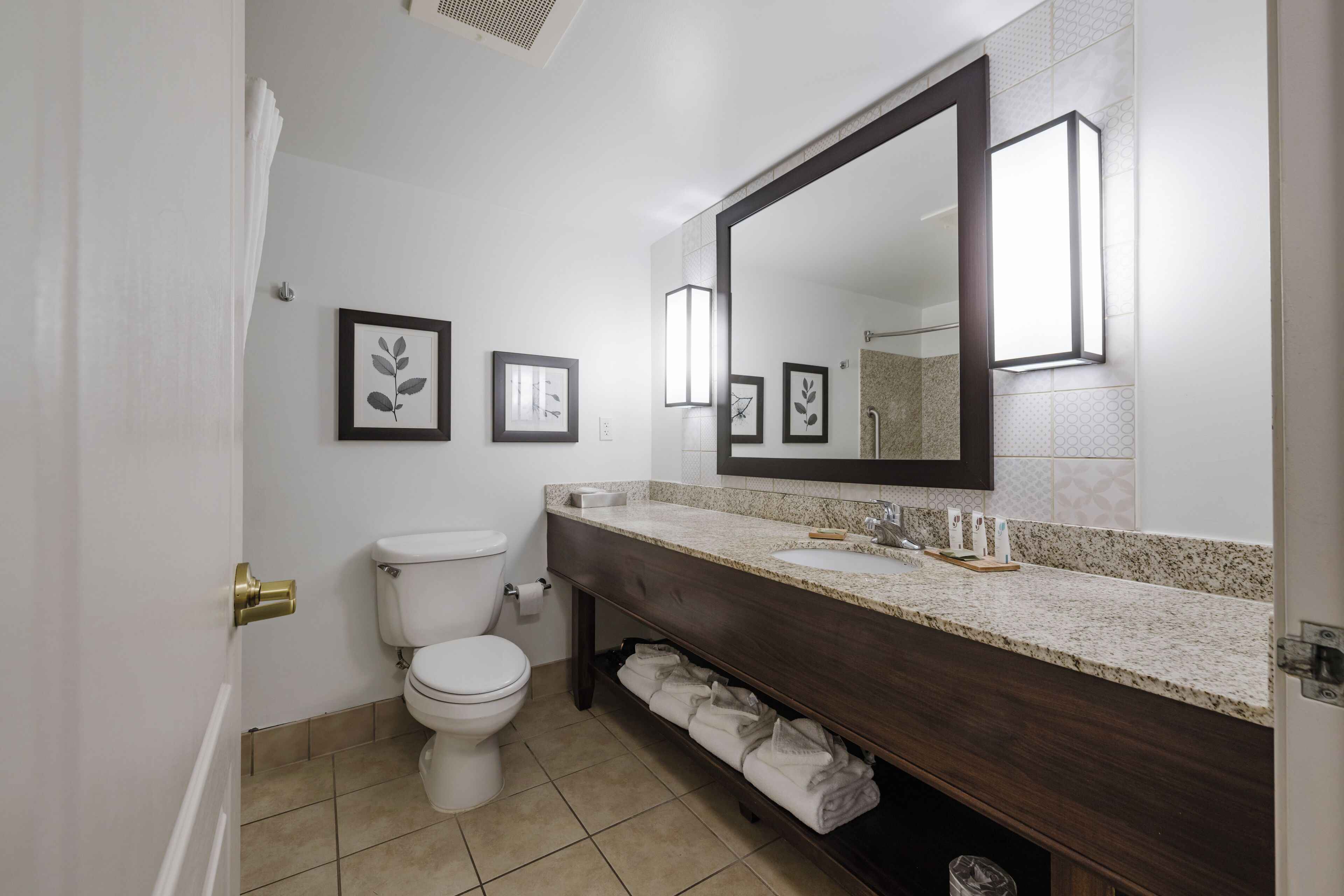 combined shower/bathtub, rainfall showerhead, free toiletries