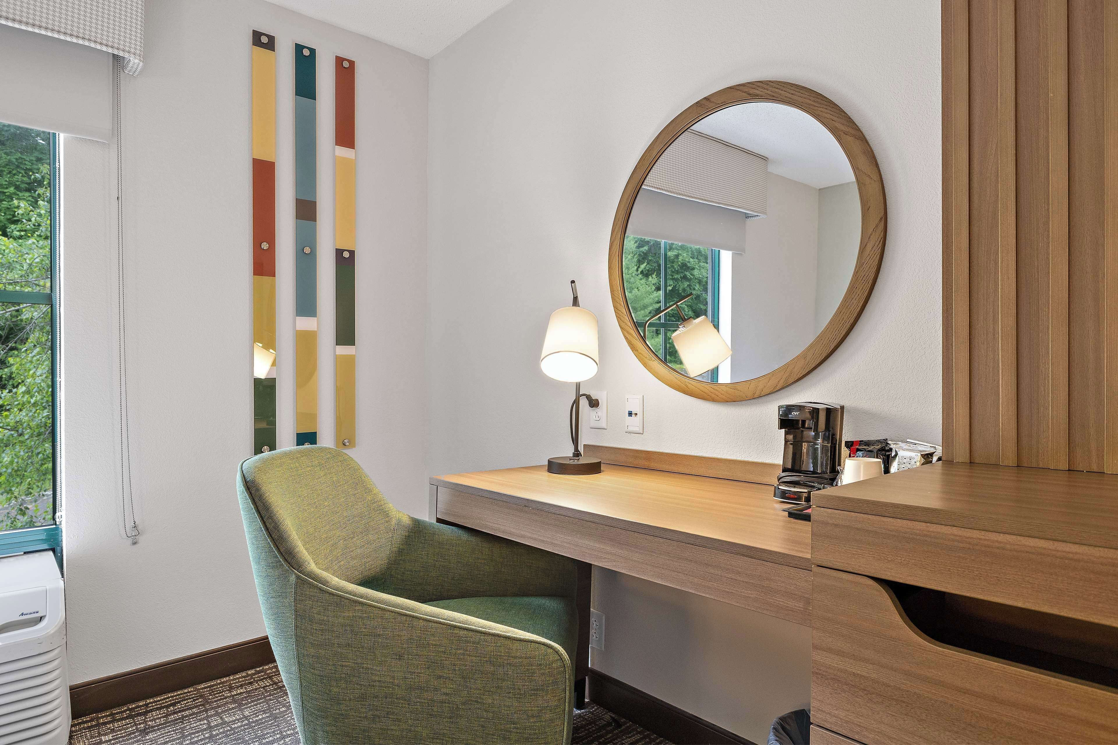 standard two queens | premium bedding, desk, blackout curtains, iron/ironing board