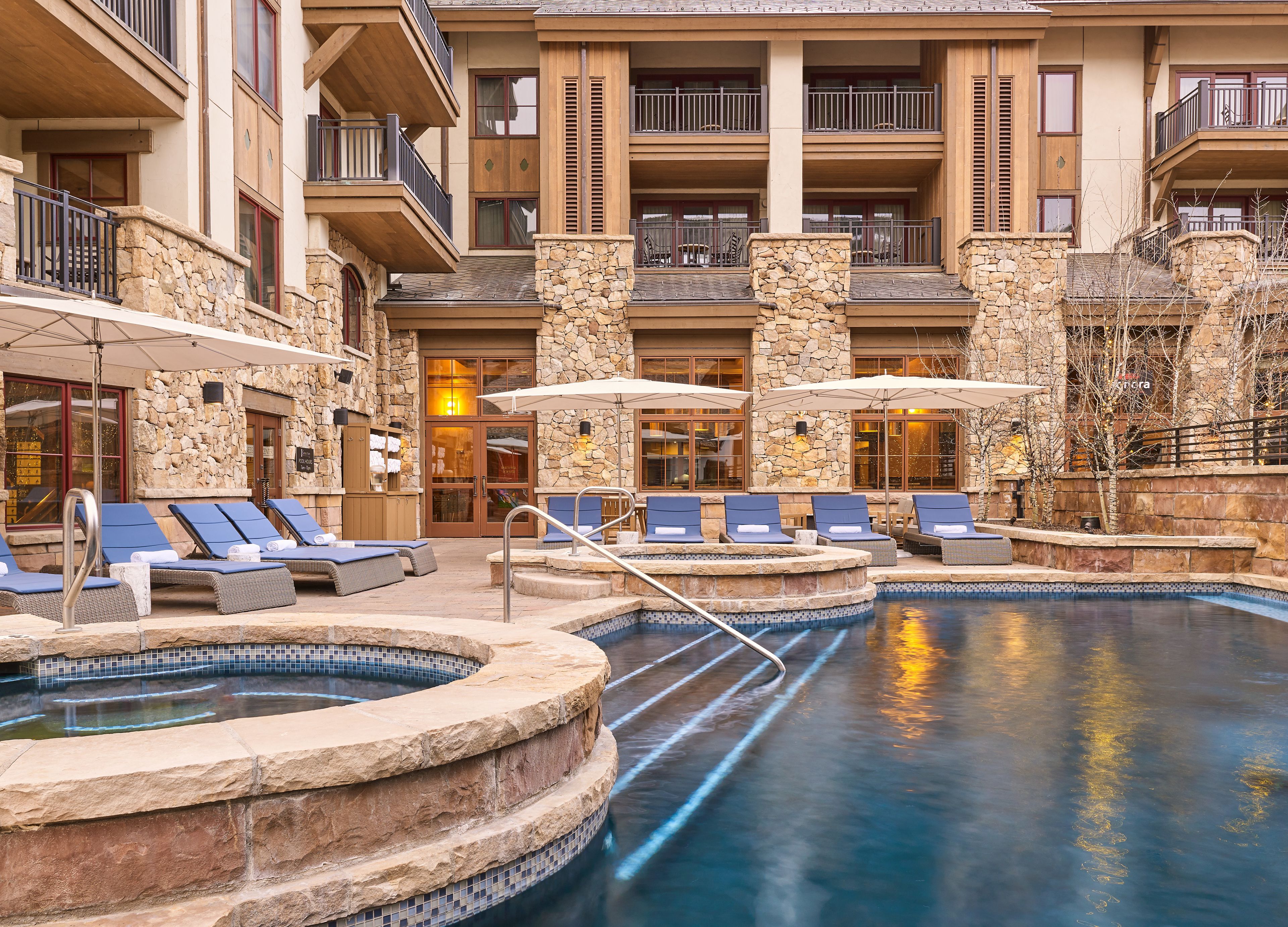 outdoor pool, pool loungers