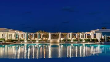 Indoor pool, outdoor pool, open 8:00 AM to 7:00 PM, pool umbrellas