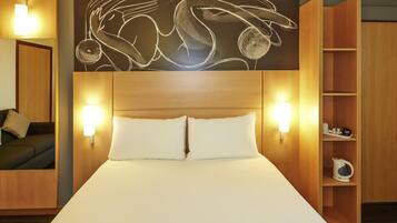 Hypo-allergenic bedding, desk, blackout curtains, soundproofing