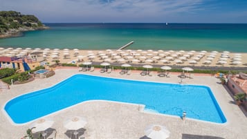 Seasonal outdoor pool, open 9:00 AM to 7:00 PM, pool umbrellas