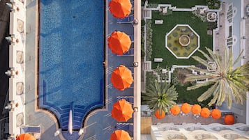 من حمّامات السباحة المغطاة، حمّام سباحة خارجي، مظلات على حمّام السباحة