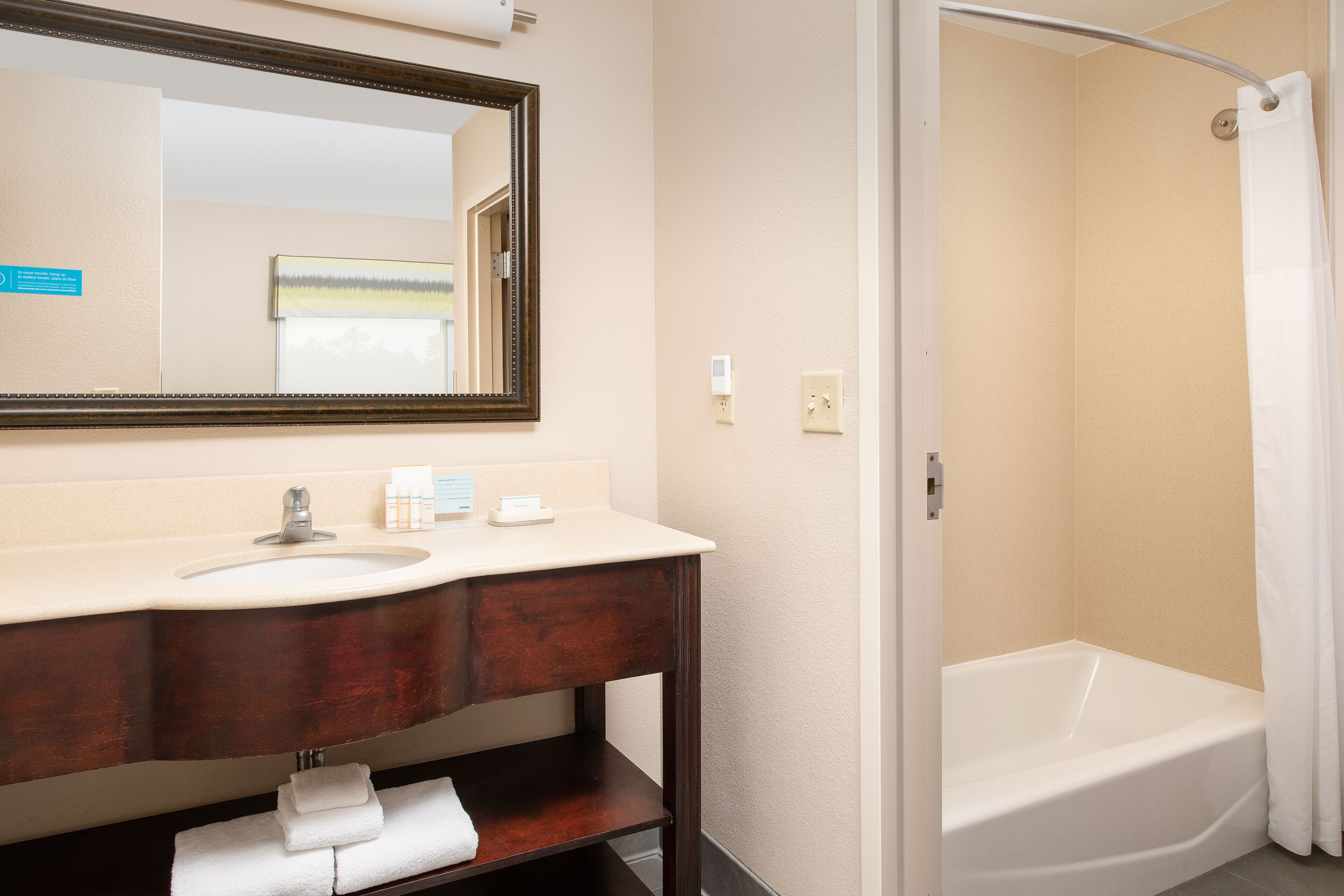 free toiletries, hair dryer, towels