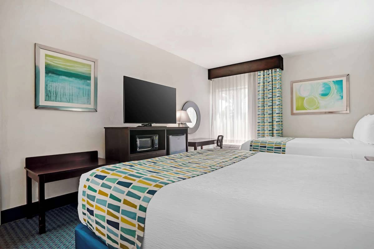 Standard Room, 2 Queen Beds, Accessible, Bathtub | Desk, laptop workspace, blackout drapes, iron/ironing board