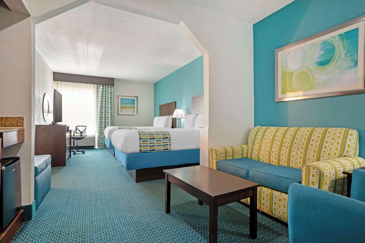 Suite, 2 Queen Beds, Non Smoking, Refrigerator & Microwave | Desk, laptop workspace, blackout drapes, iron/ironing board