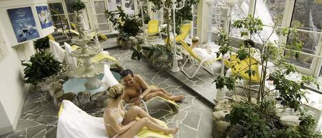 Sauna, hot tub, body treatments, aromatherapy, facials, reflexology