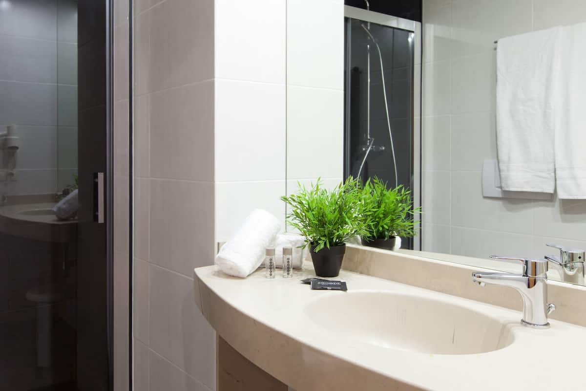 Duş, ücretsiz banyo/kozmetik ürünleri, saç kurutma makinesi, havlu