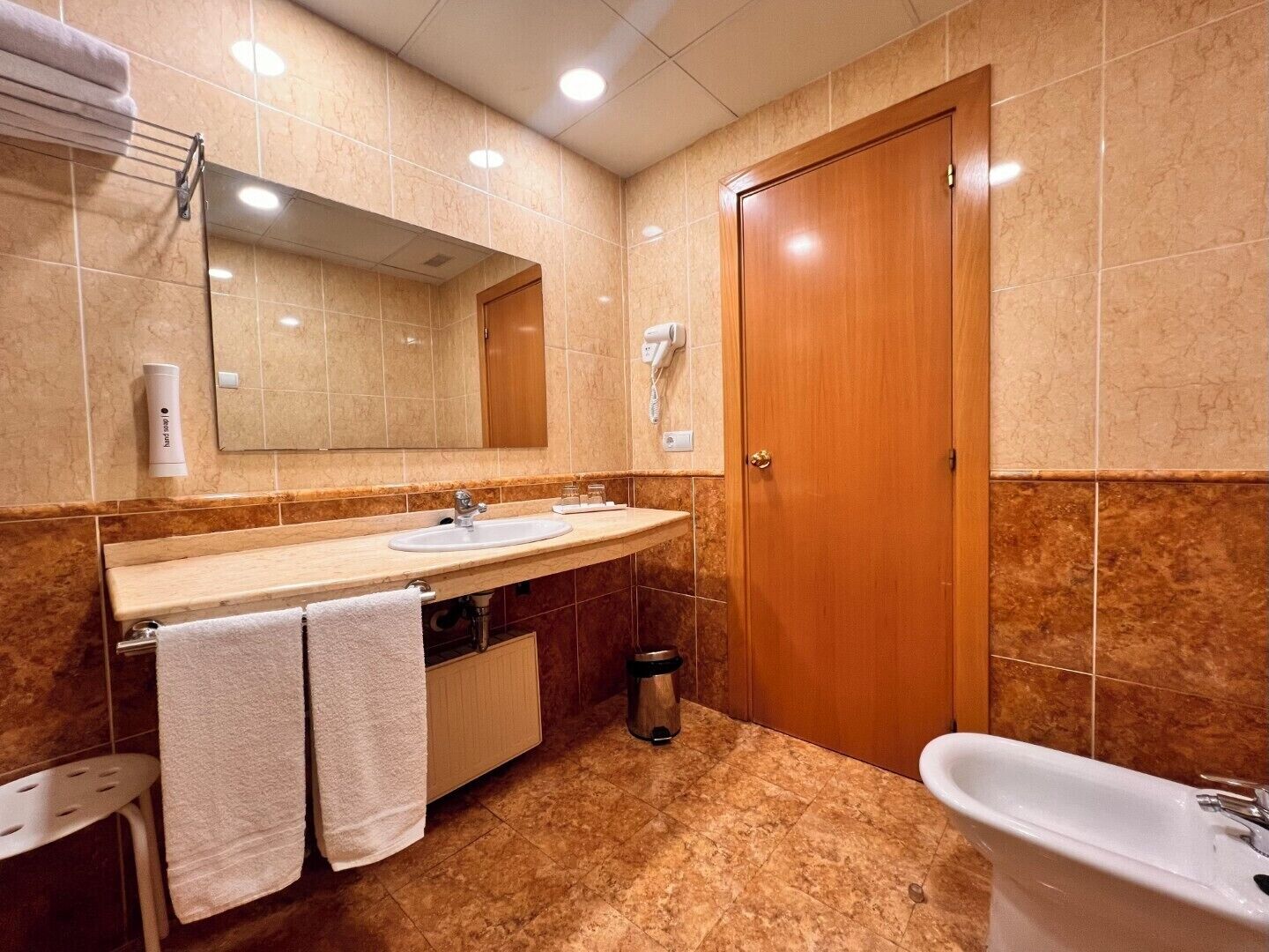 double room single use | bathroom | combined shower/bathtub, hair dryer, bidet, towels