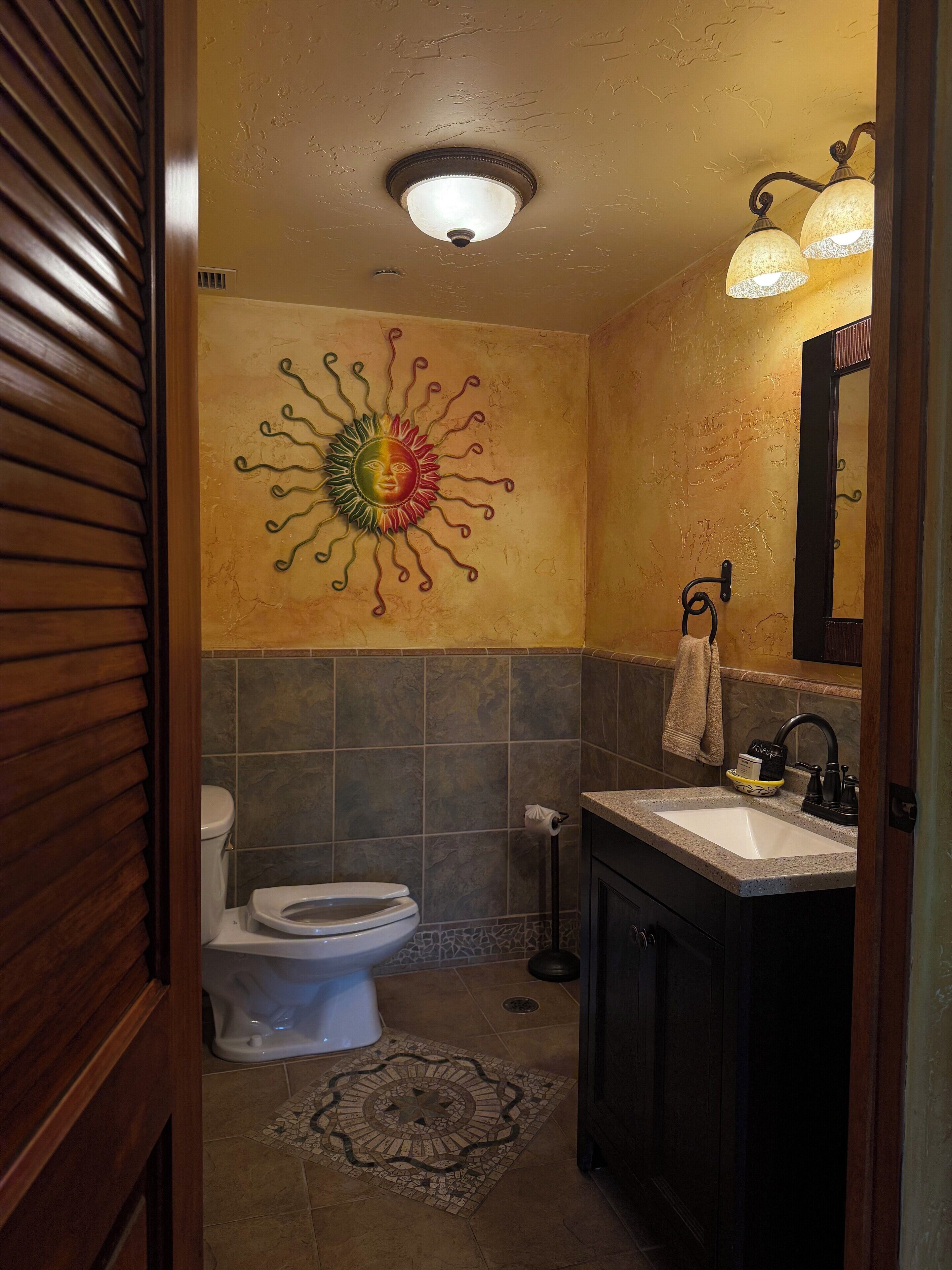 owners suite | bathroom | designer toiletries, hair dryer, bathrobes, towels