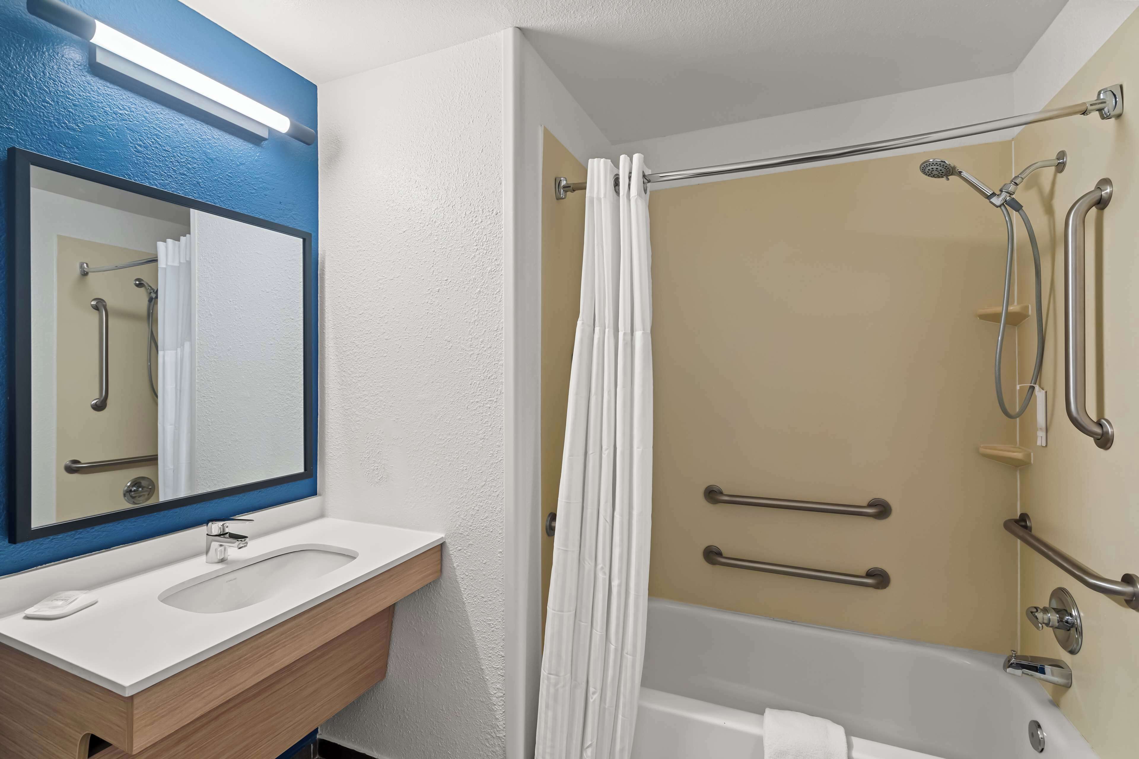 room, 2 queen beds, accessible, bathtub (mobility) | bathroom | combined shower/bathtub, free toiletries, hair dryer, towels