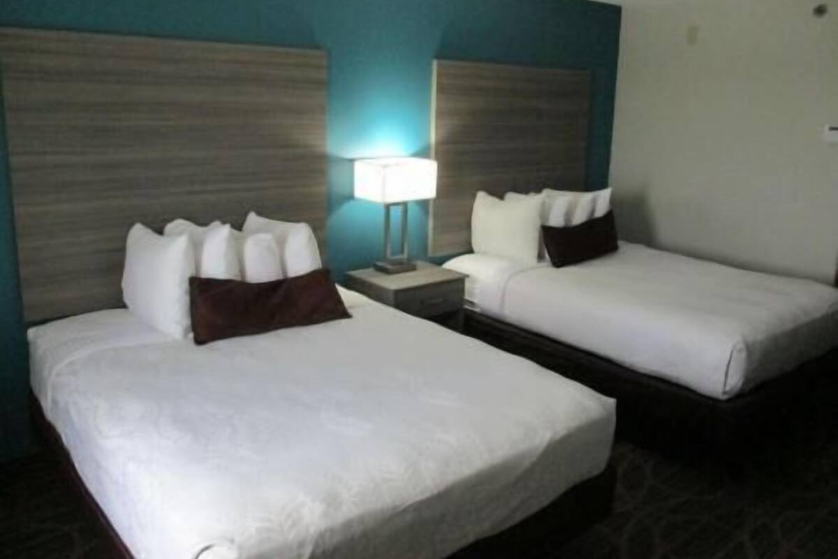 Desk, laptop workspace, iron/ironing board, free cribs/infant beds