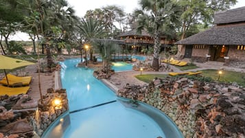 Outdoor pool, pool umbrellas