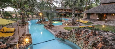 Outdoor pool, pool umbrellas