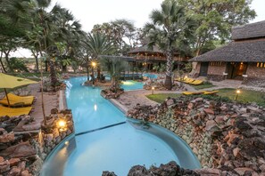 Outdoor pool, pool umbrellas