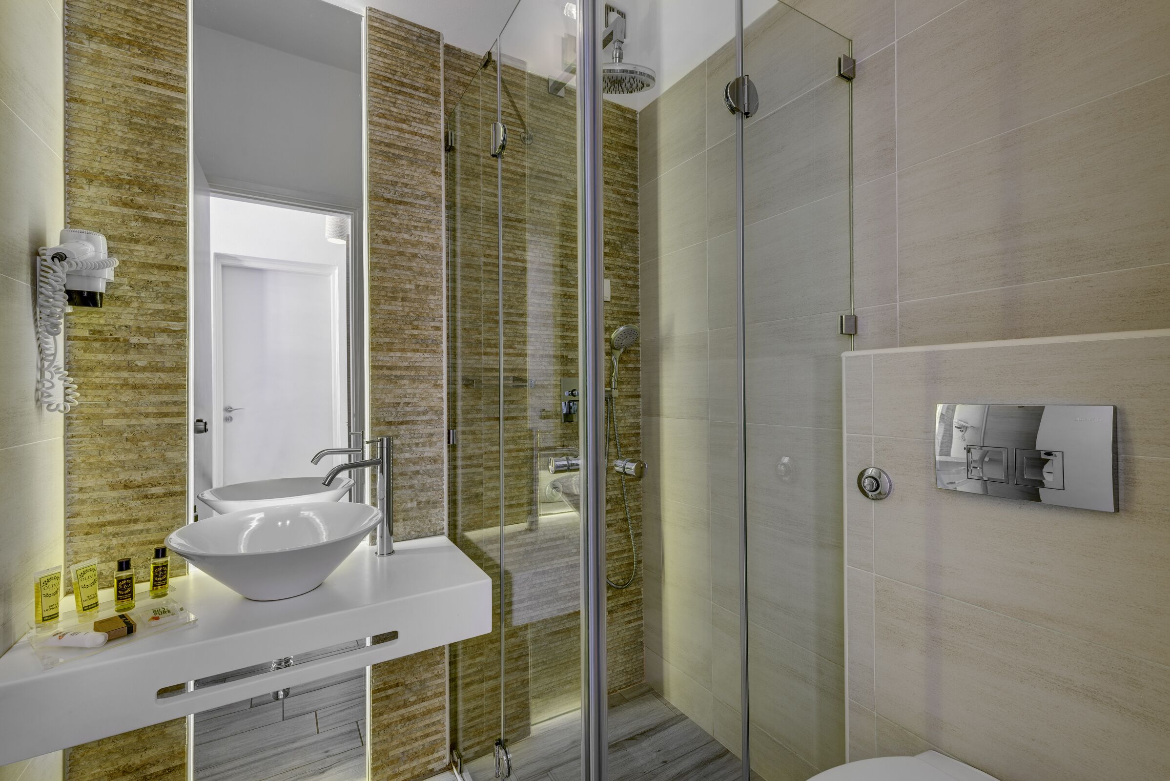 shower, free toiletries, hair dryer, bathrobes