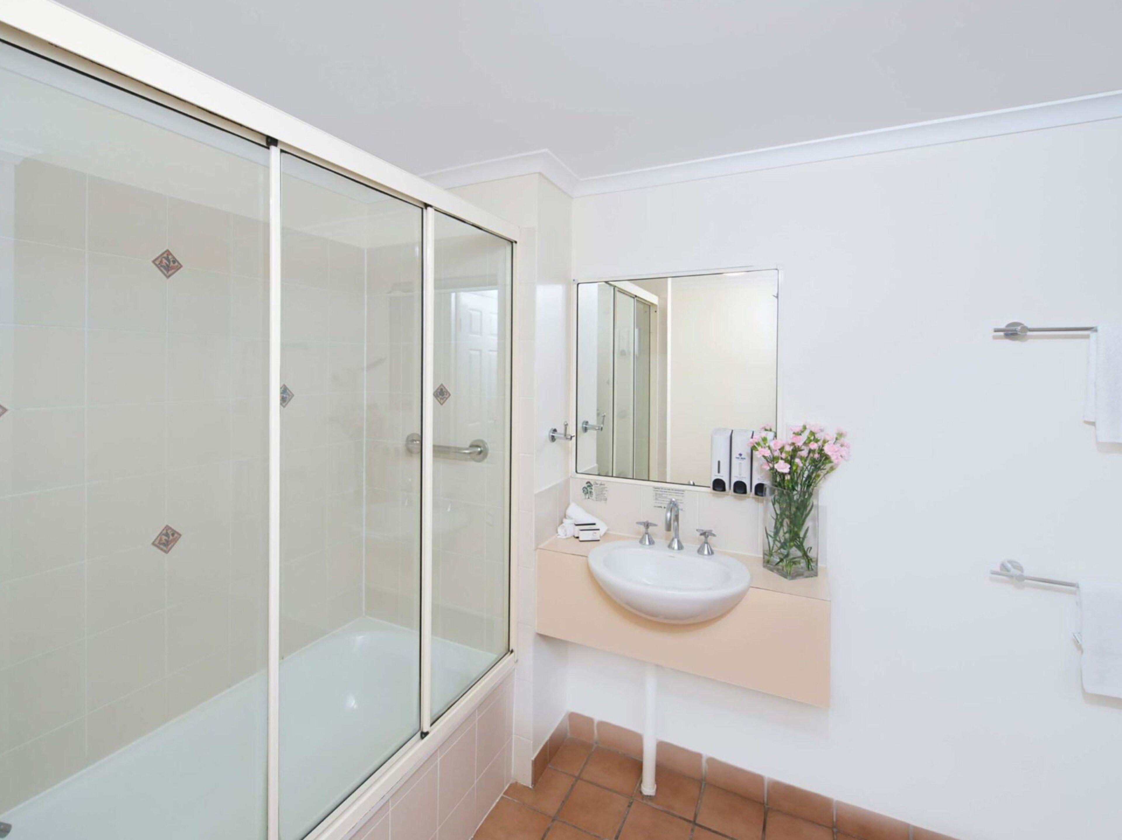 combined shower/bathtub, free toiletries, hair dryer, towels