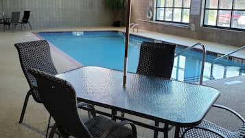 Indoor pool, open 9:00 AM to 10:00 PM, sun loungers