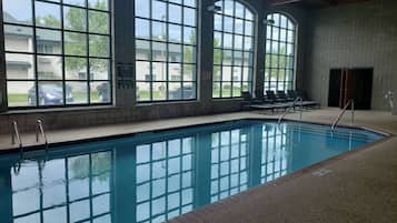 Indoor pool, open 9:00 AM to 10:00 PM, sun loungers