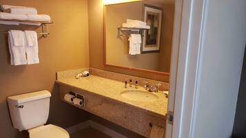 A bathroom with a toilet, sink, and towel rack.